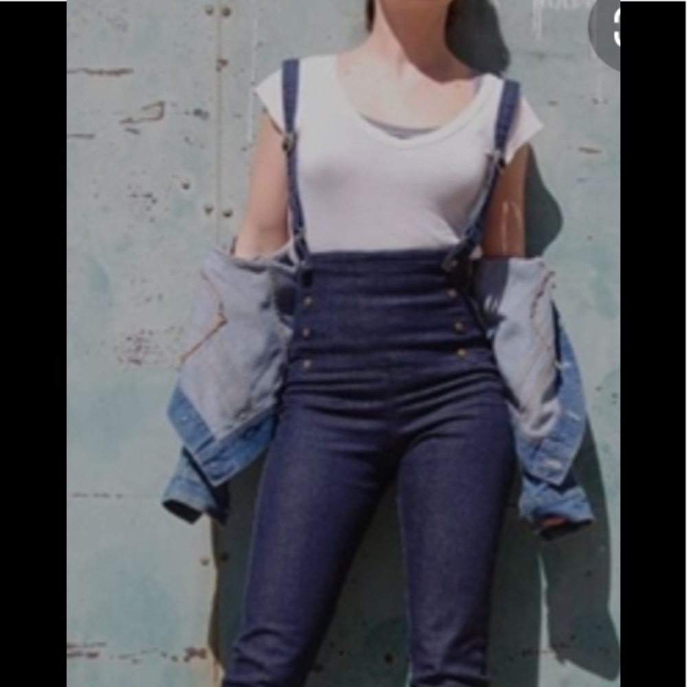 ✅ Vintage soft denim suspender pants